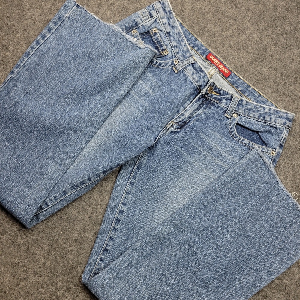 Guess Jeans Womens 31 Blue Denim Faded Raw Hem 5Flared Leg Y2K Street 2000s